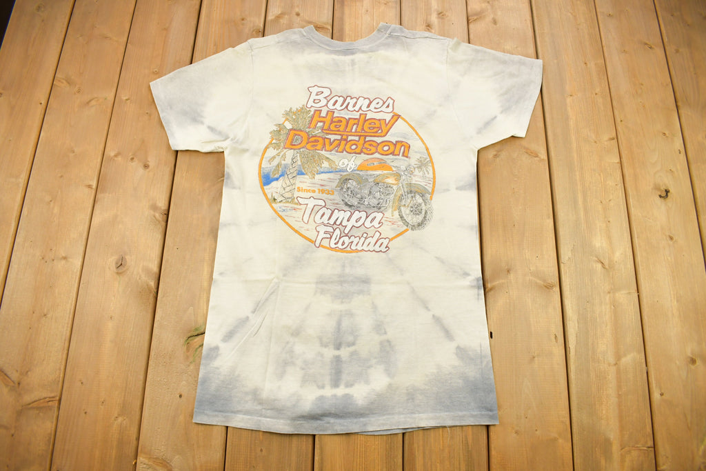 Vintage 1980s Barne's Harley Davidson Of Tampa Florida tie Dye T-Shirt