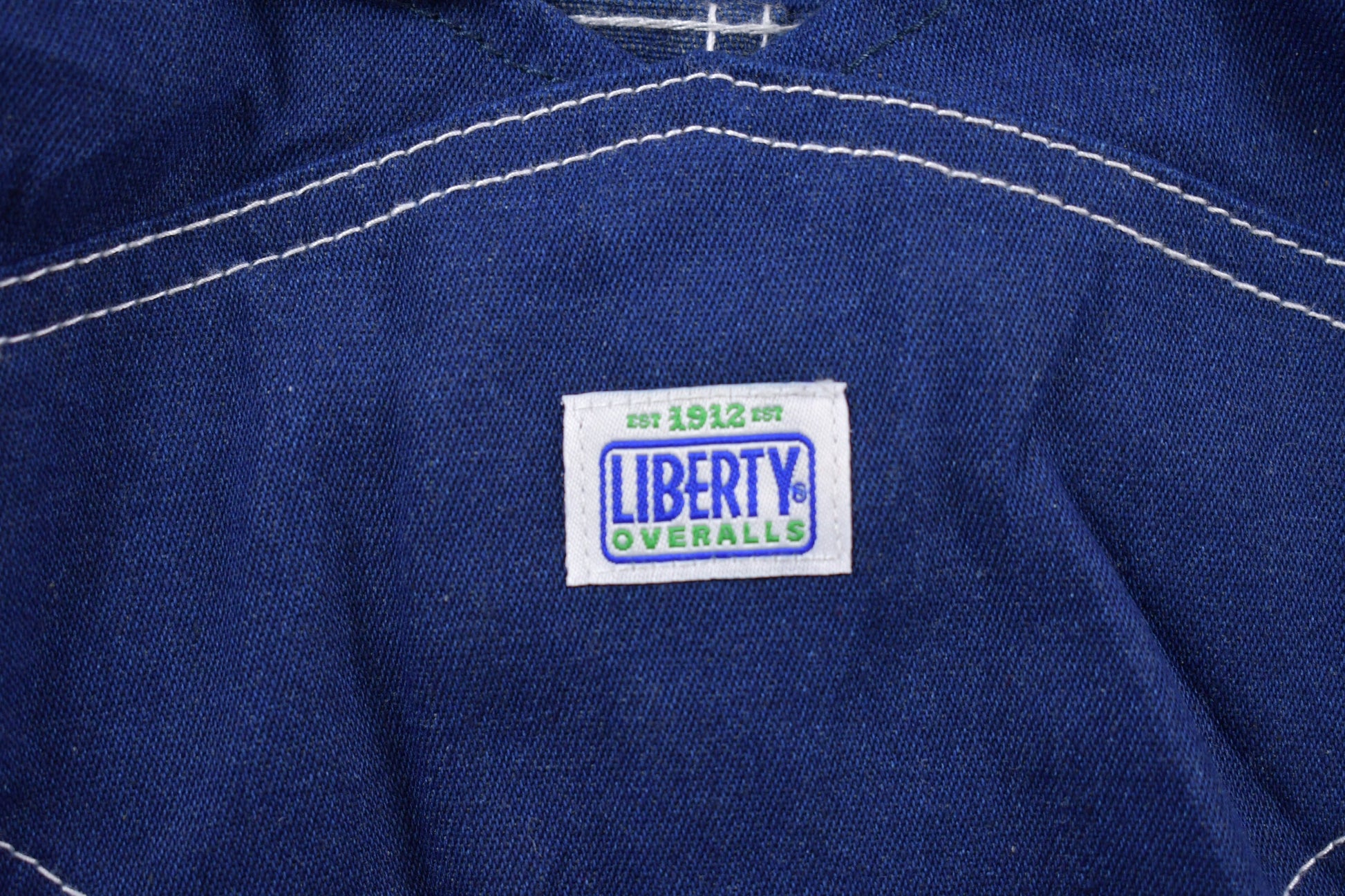 Vintage 1990s Liberty Denim Blue & Green Jean Overalls Size 42 x 30
