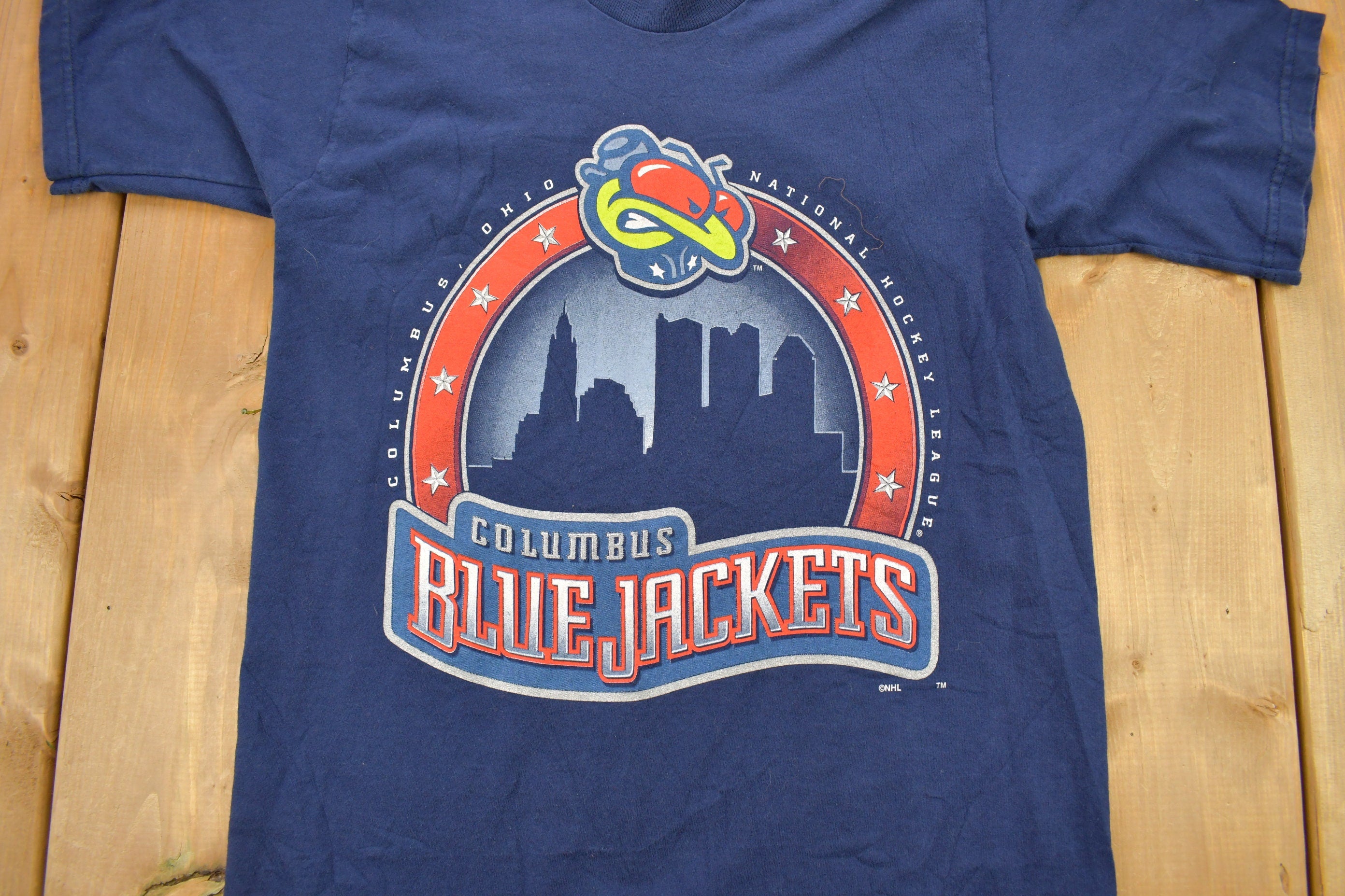 Vintage 1990s Columbus Blue Jackets NHL Pro Player Youth Size Graphic T-Shirt