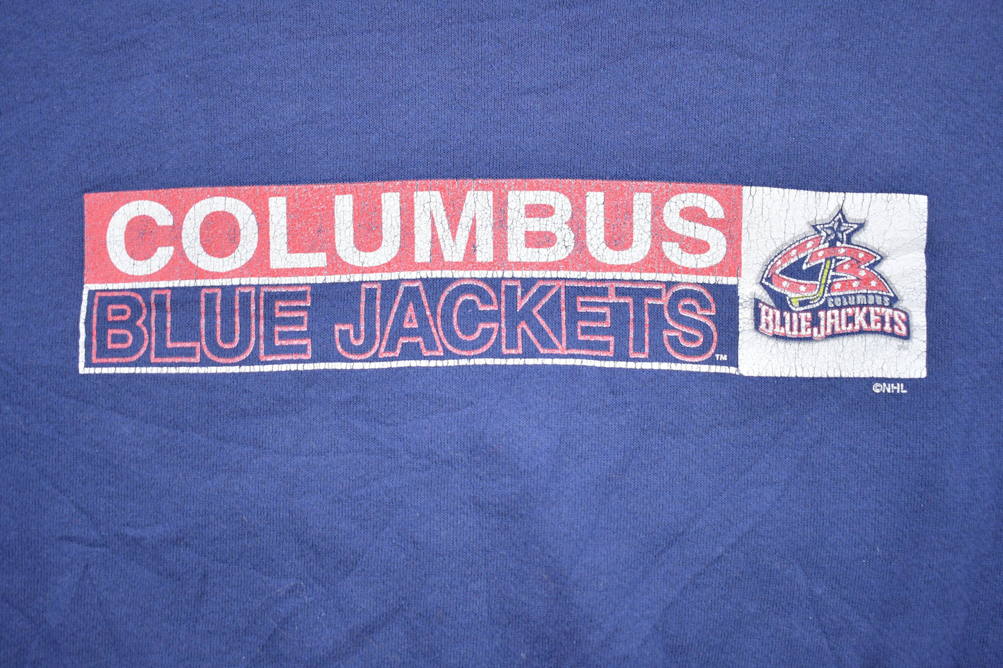 Vintage 1990s Columbus Blue Jackets NHL Distressed Crewneck Sweater / Vintage American Sportswear / Made In USA / Embroidery