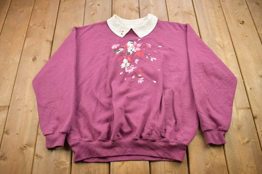 Vintage 1990s Birds and Flowers Nature Theme Sweater / Souvenir / Vintage Sweatshirt / Cute / Wilderness Sweatshirt