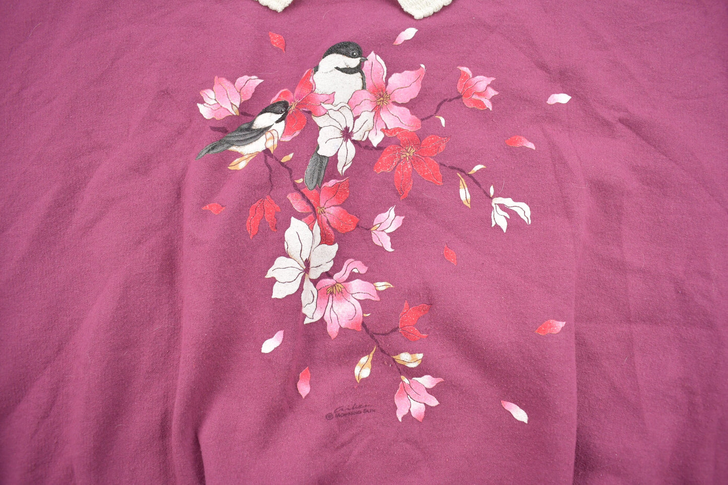 Vintage 1990s Birds and Flowers Nature Theme Sweater / Souvenir / Vintage Sweatshirt / Cute / Wilderness Sweatshirt