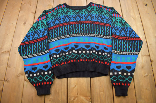 Vintage 1990s Colorful Patterned Knitted Crewneck Sweater / 90s Crewneck / All Over Pattern / Colorful / Sweatshirt / Abstract Pattern