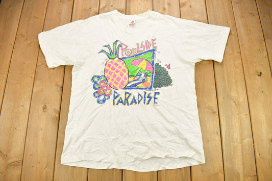 Vintage 1990s Poolside Paradise Graphic T Shirt / Vintage T Shirt / Streetwear / Graphic Tee / Single Stitch / Made In USA