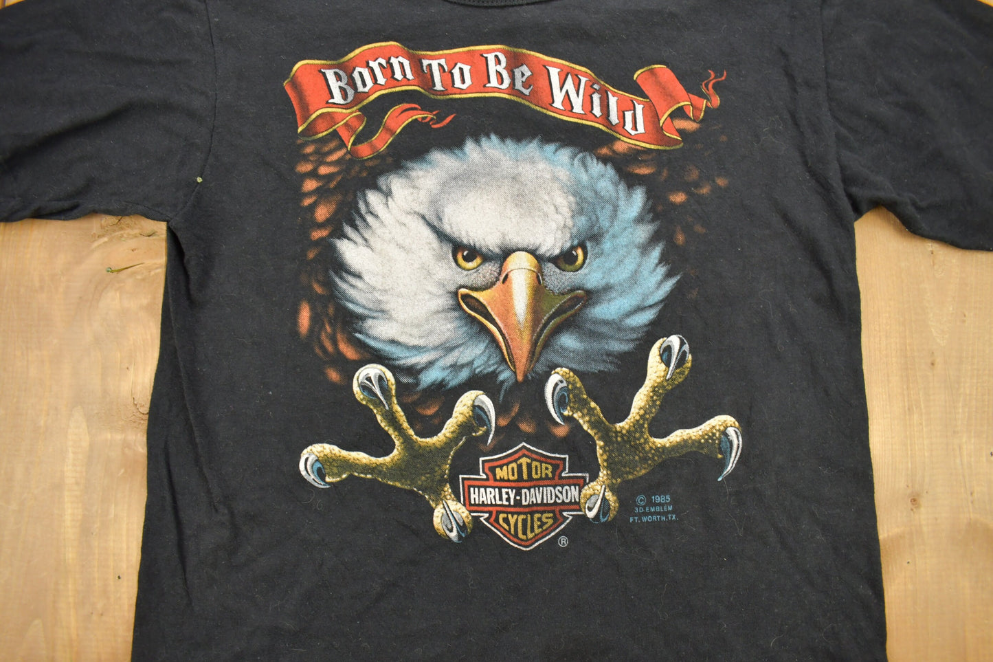 Vintage 1985 Harley Davidson "Born To Be Wild" 3D Emblem Eagle Graphic T-Shirt / Single Stitch / Made In USA / Biker Tee / Trucker Tee