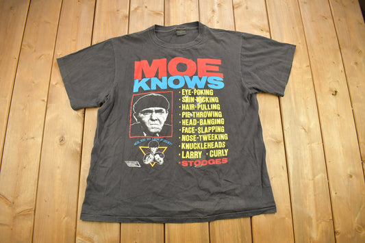 Vintage 1990 The Three Stooges Moe Knows Graphic Promo T-shirt / Made In USA  / Single Stitch / Rare Vintage / Premium Vintage