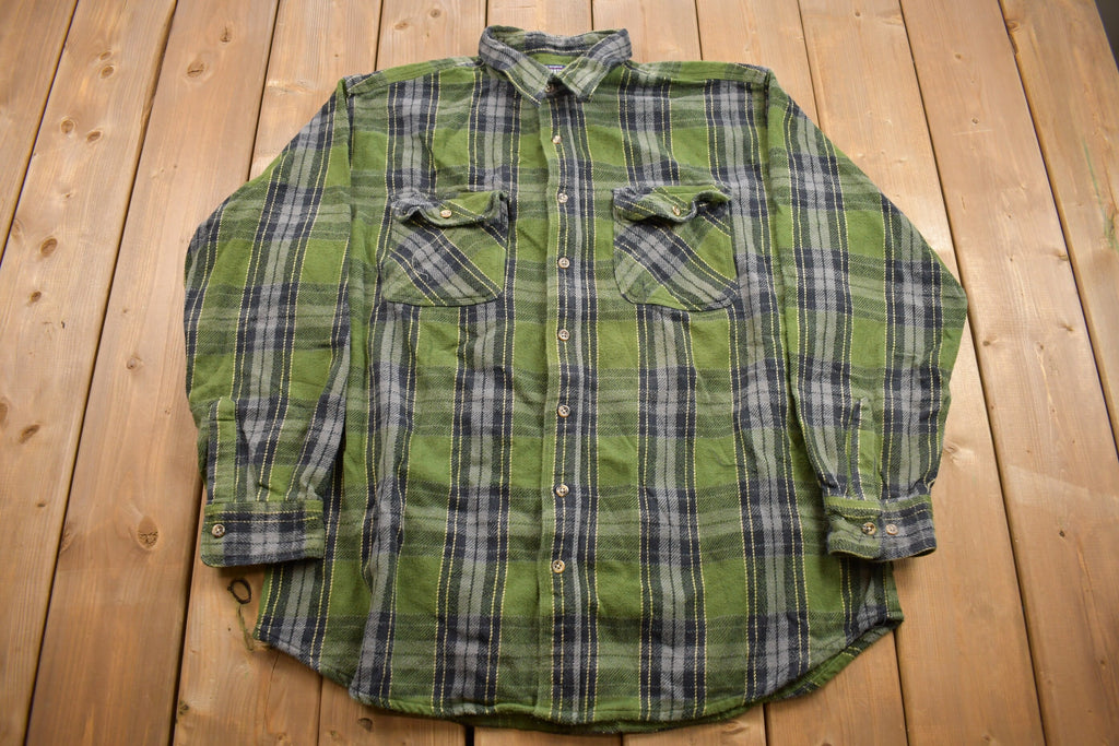 Vintage 1990s 100% Cotton Striped Plaid Flannel Button Up Shirt