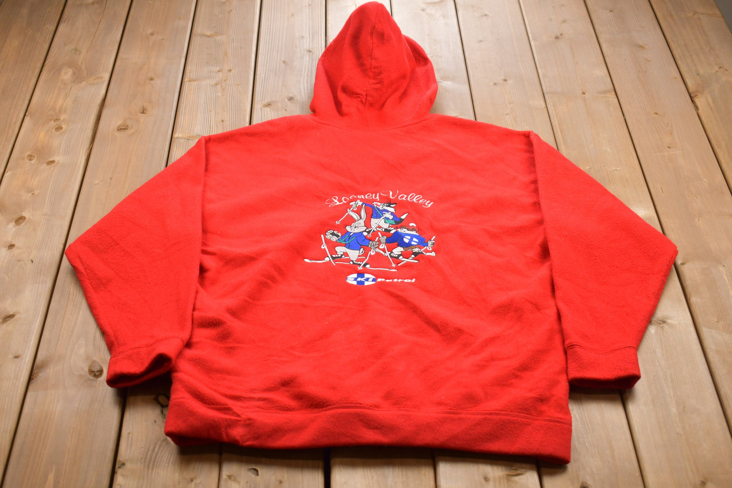 Vintage 1990s Looney Tunes Valley Ski Patrol Embroidered Fleece Hoodie / Quarter Zip / Looney Tunes / Warner Bros Pullover Sweatshirt