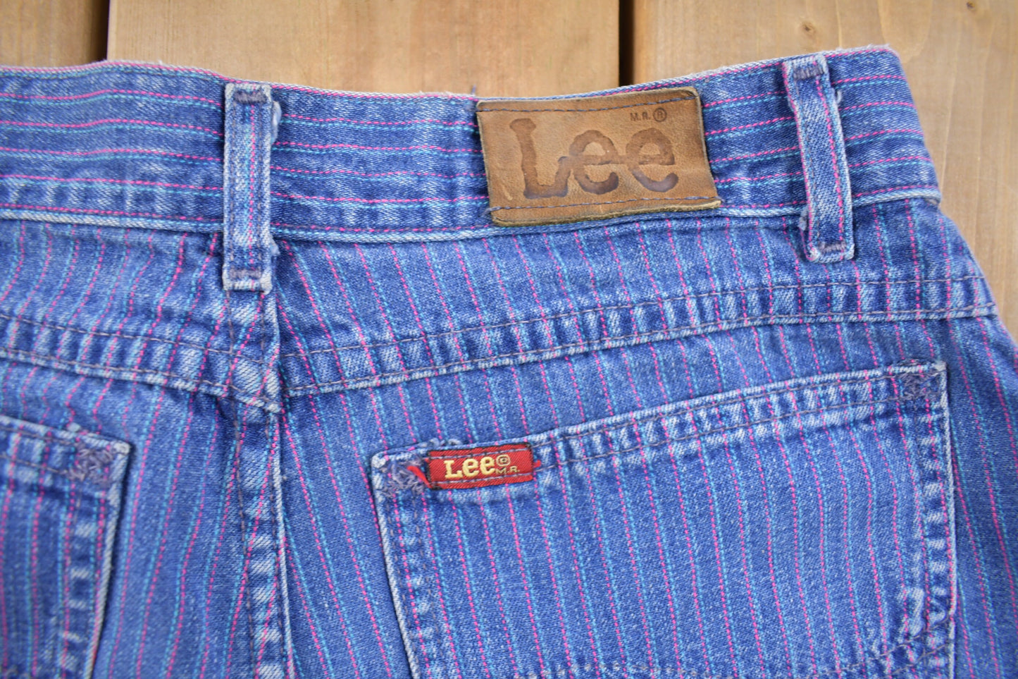 Vintage 1990's Lee Pinstripe Blue Denim Size 26 x 29 / Made in USA / Rare Vintage / American Vintage / Streetwear Fashion / Vintage Pants