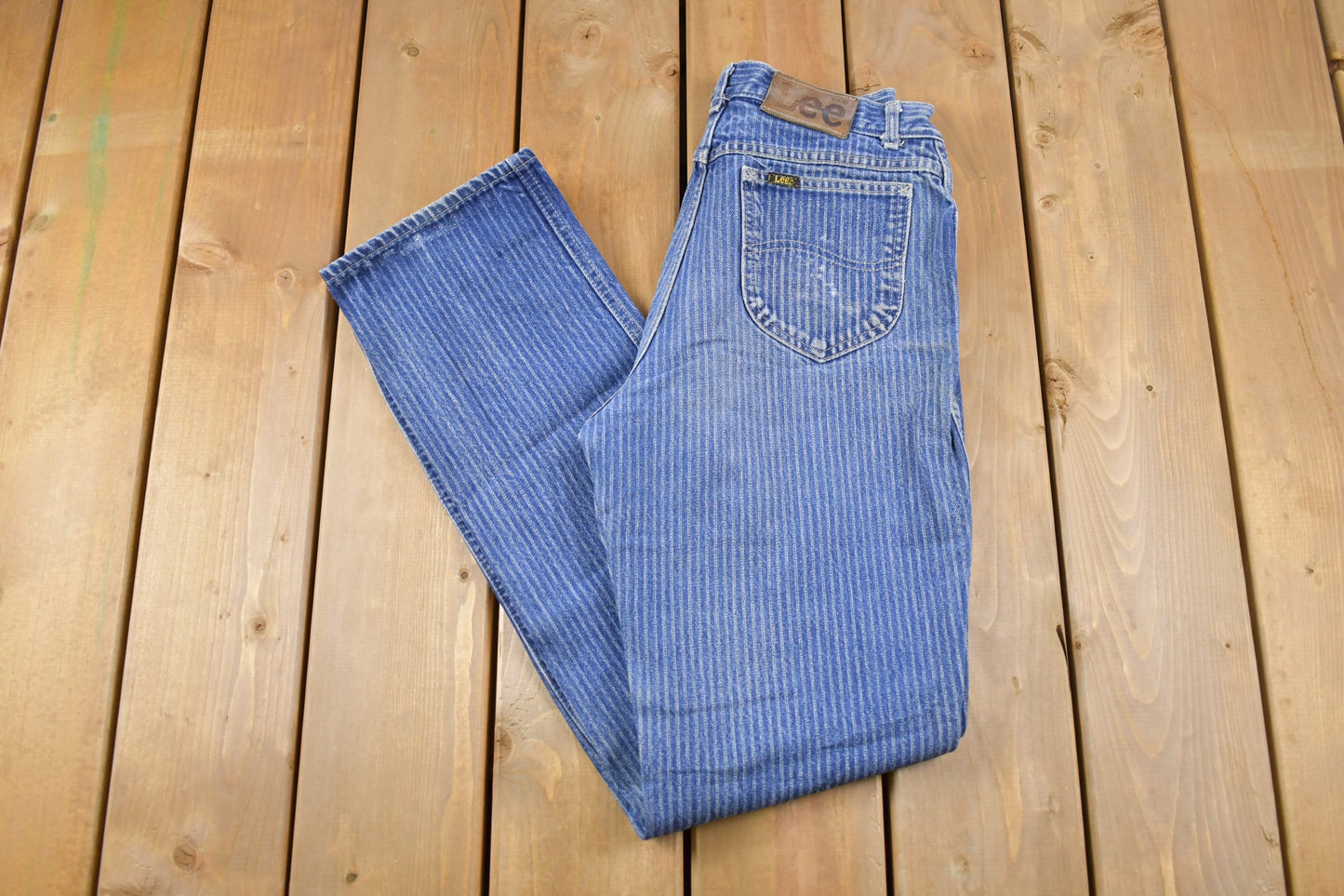 Vintage 1990's Lee Pinstripe Blue Denim Size 27 x 34 / Made in USA / Rare Vintage / American Vintage / Streetwear Fashion / Vintage Pants