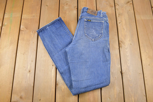 Vintage 1990's Lee Pinstripe Blue Denim Size 27 x 34 / Made in USA / Rare Vintage / American Vintage / Streetwear Fashion / Vintage Pants