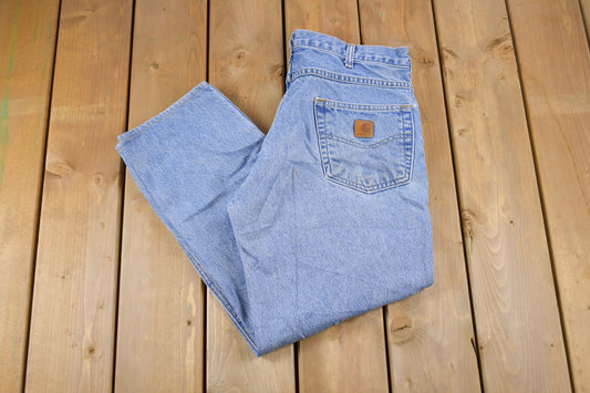 Vintage 1990s Carhartt Blue Denim Jeans Size 32 x 27 / 90s Vintage Pants / Streetwear / Distressed Carhartt / Vintage Workwear