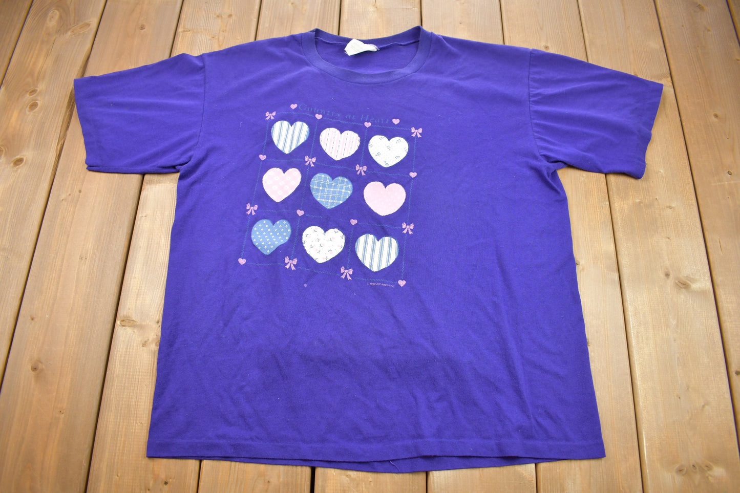 Vintage 1990 Cute Heart Pattern Graphic Grandma T-Shirt / Love Theme / Air Waves Brand / Made In USA / Single Stitch / Streetwear /