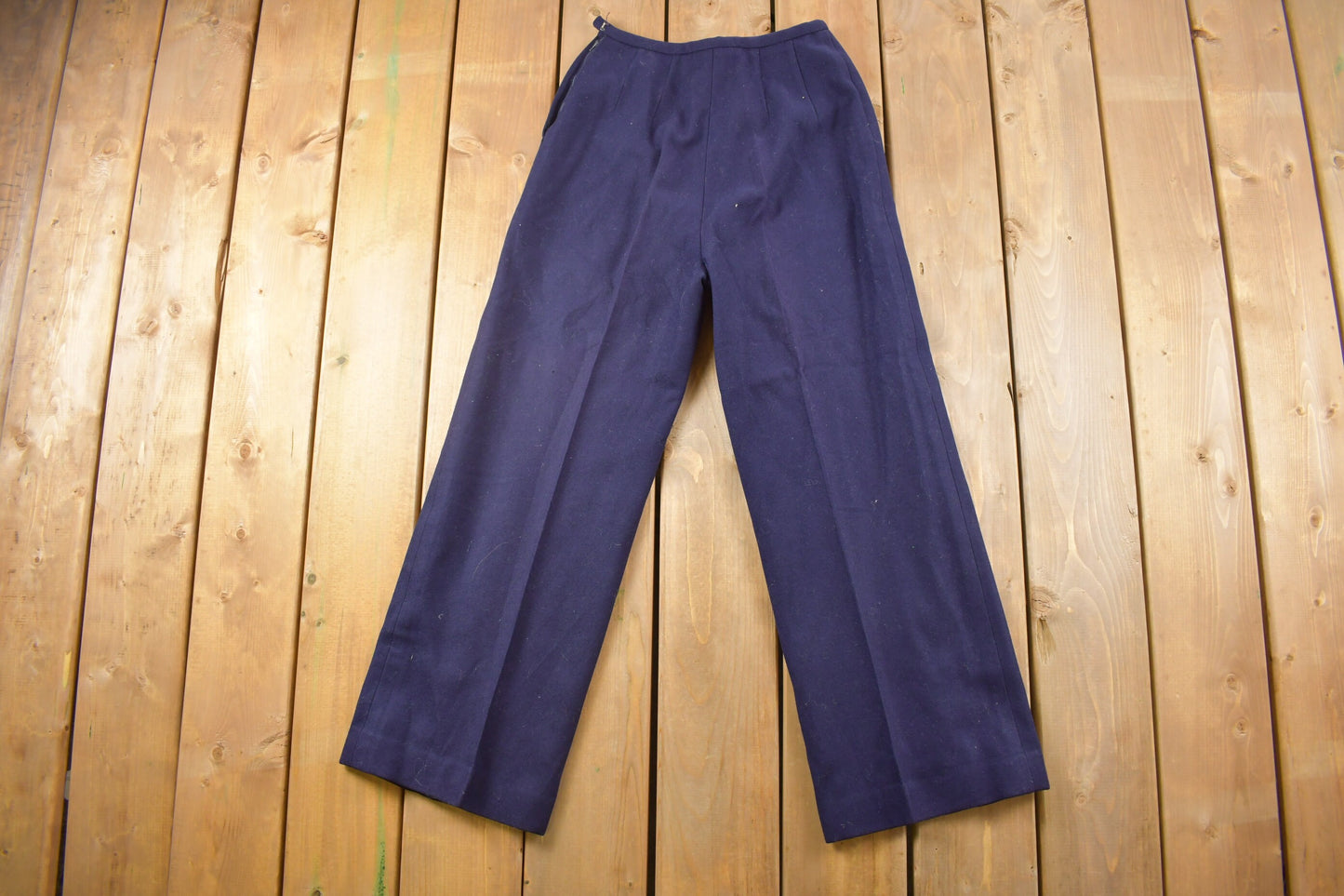 Vintage 1980s Wool Navy Blue Trousers Size 24 x 27 / True Vintage / Bottoms / Vintage Pants / Retro Style / Made in USA