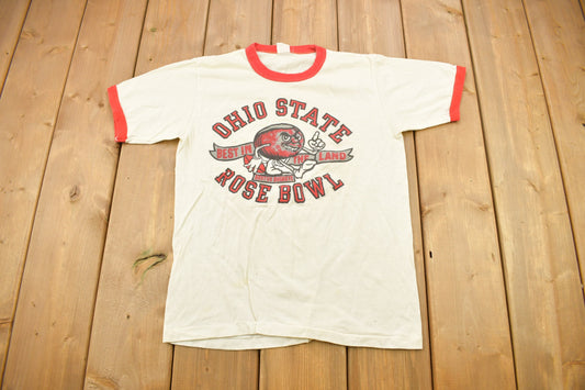 Vintage 1970s Ohio State University Collegiate Rosebowl Theme Ringer T-Shirt / Americana / True Vintage / Made In USA