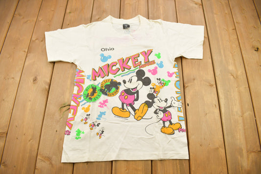 Vintage 1990s Mickey Mouse Ohio All Over Print T-Shirt / Single Stitch / Vintage Mickey Mouse / Made In USA / 90s Disney Tee