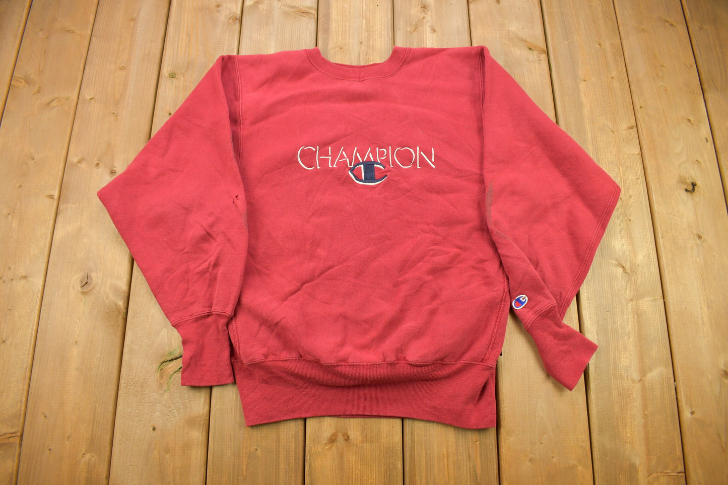 Vintage 1990s Red Champion Reverse Weave Crewneck / Embroidered / Vintage Champion / Streetwear / Made In USA / Sportswear