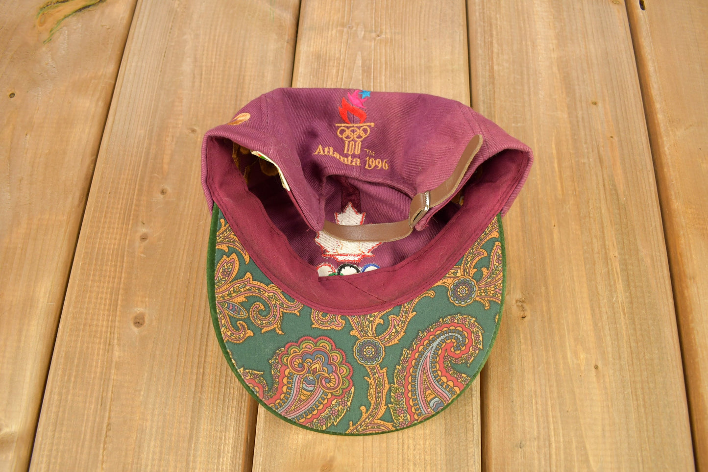 Vintage 1996 Atlanta Olympics 6 Panel Purple Strap Back Hat / OSFA / 90s Snap Back / Vintage Hat / Embroidered / Paisley Brim