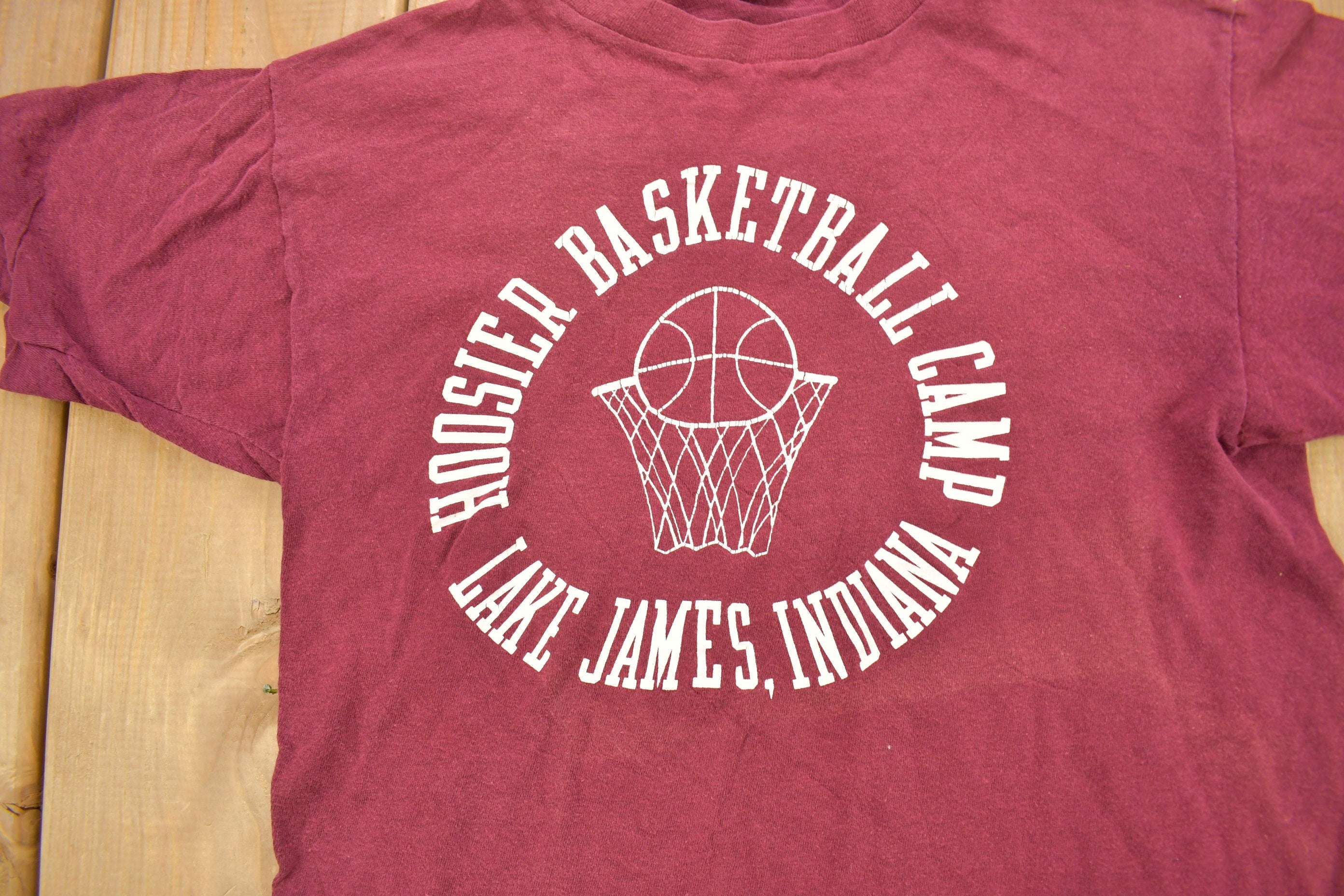 Vintage 1970s Hoosier Basketball Camp Lake James Indiana Graphic Champion T Shirt