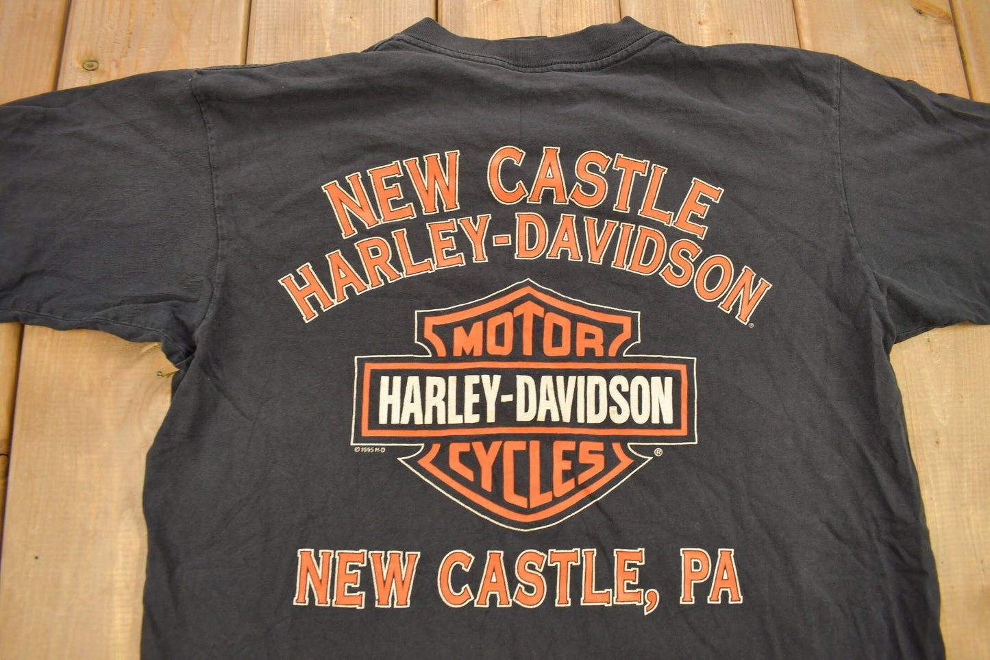 Vintage 1995 New Castle Harley Davidson Pennsylvania T-Shirt / Single Stitch / Made In USA / Biker Tee / Bald Eagle / Proud Riders