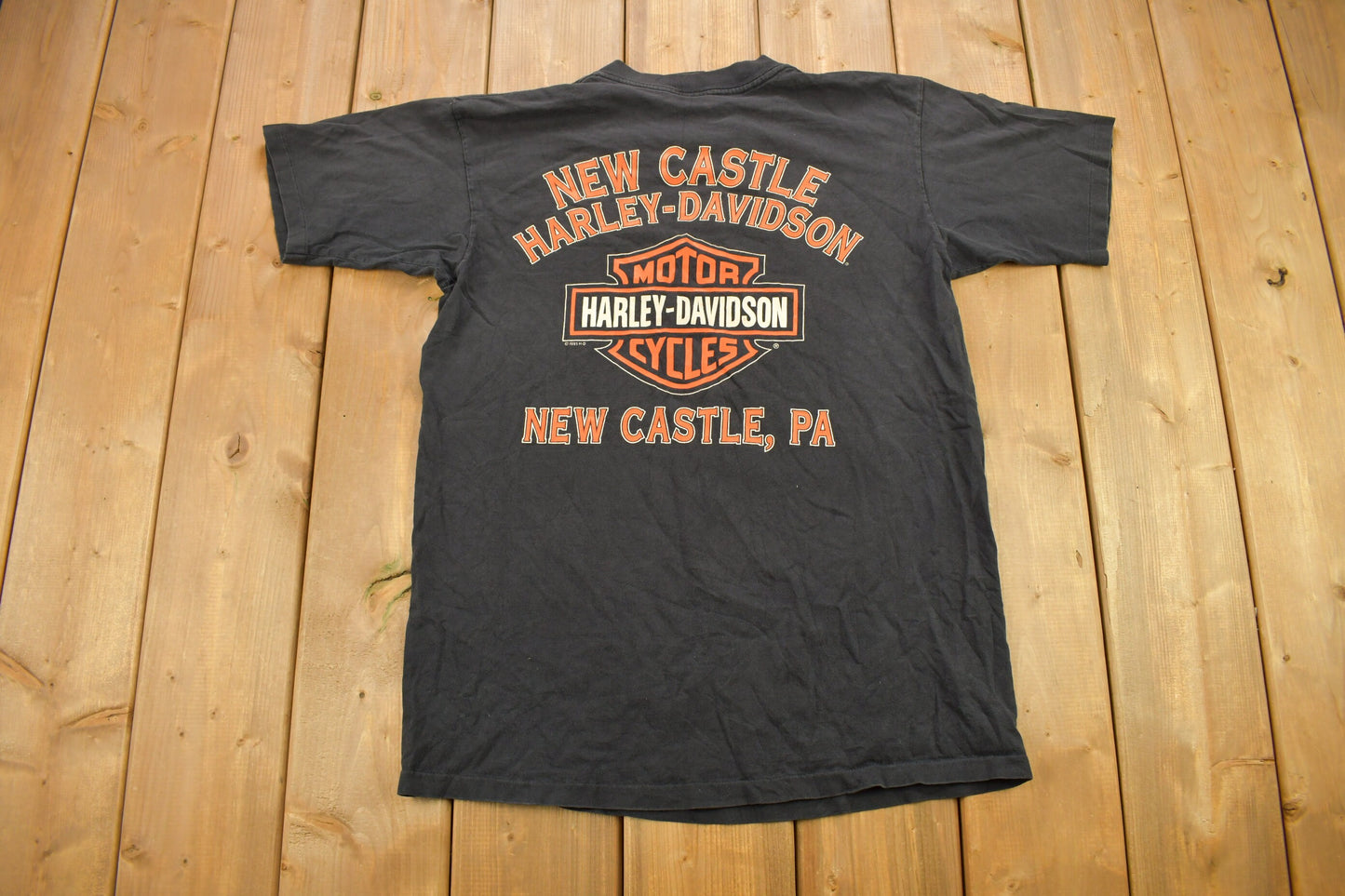 Vintage 1995 New Castle Harley Davidson Pennsylvania T-Shirt / Single Stitch / Made In USA / Biker Tee / Bald Eagle / Proud Riders