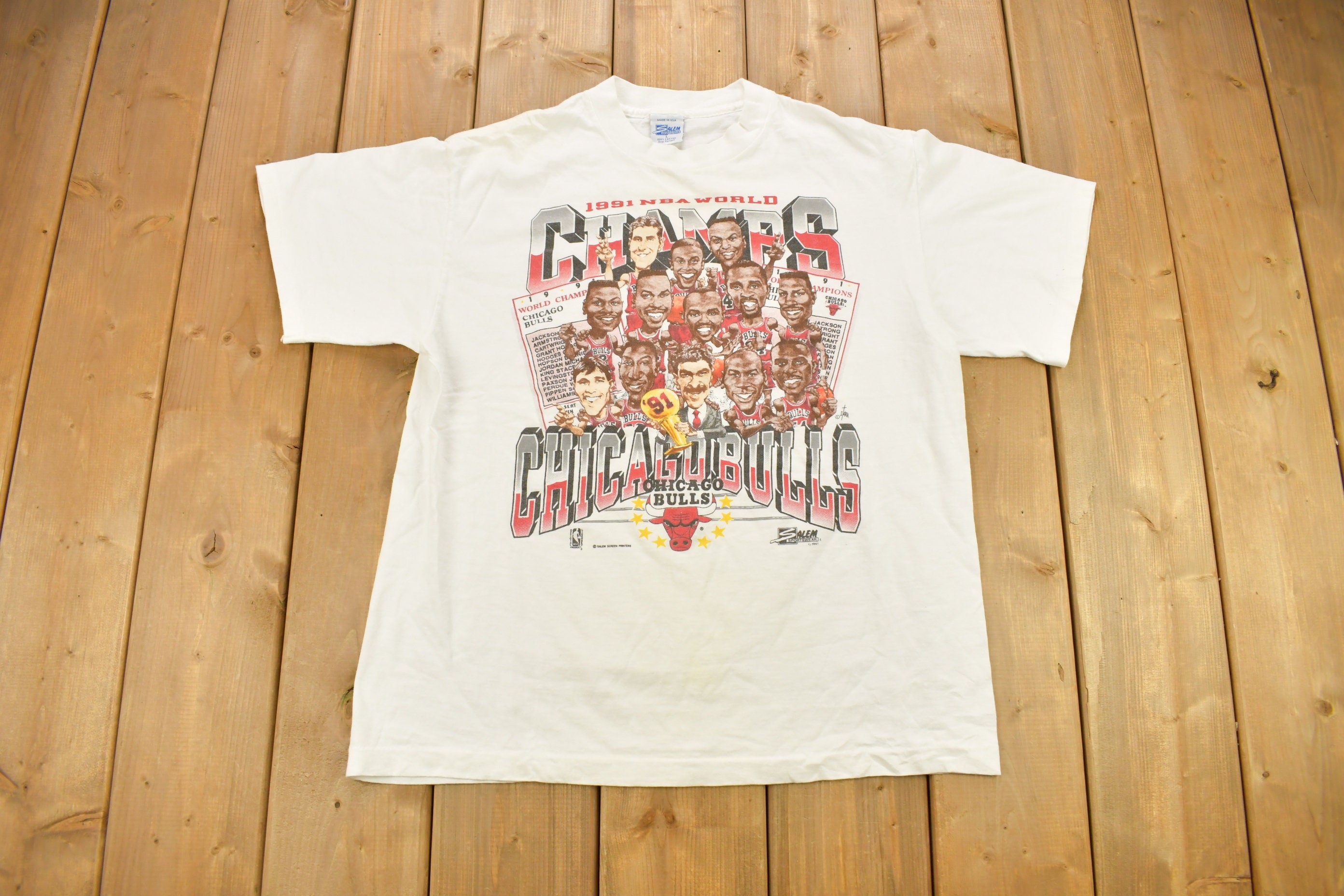 Vintage 1991 Chicago Bulls NBA World Champions T-Shirt Salem Made In USA