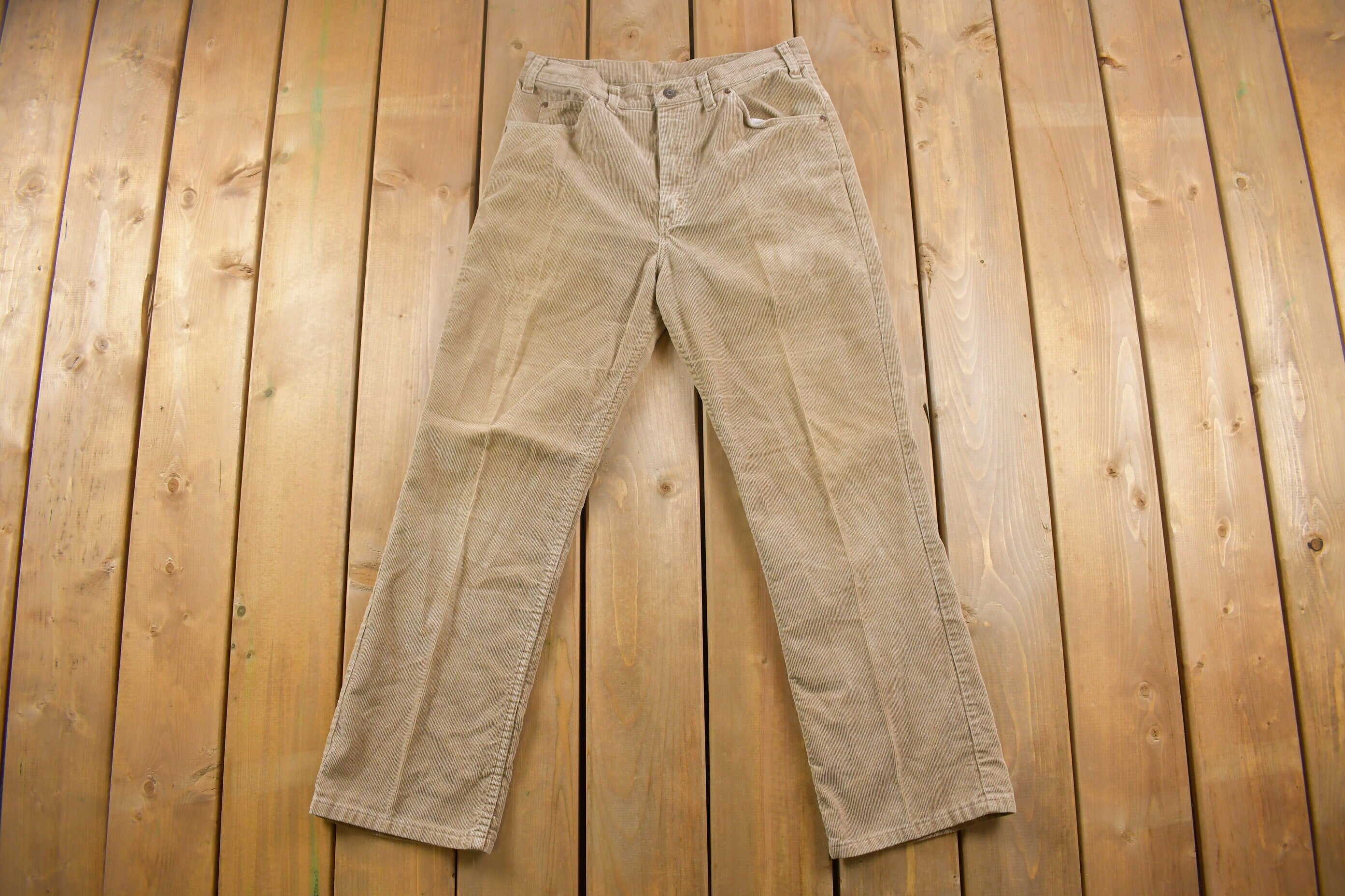 Vintage 1970s Gap Pioneer Beige Corduroy Trousers Size 32 x 32