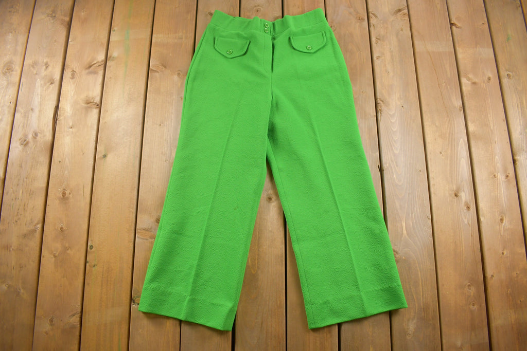 Vintage 1970s Jan Celeste Green Pleated Trousers Size 30 x 25