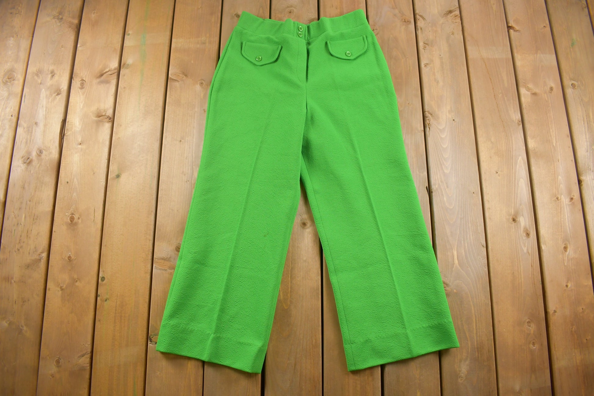 Vintage 1970s Jan Celeste Green Pleated Trousers Size 30 x 25