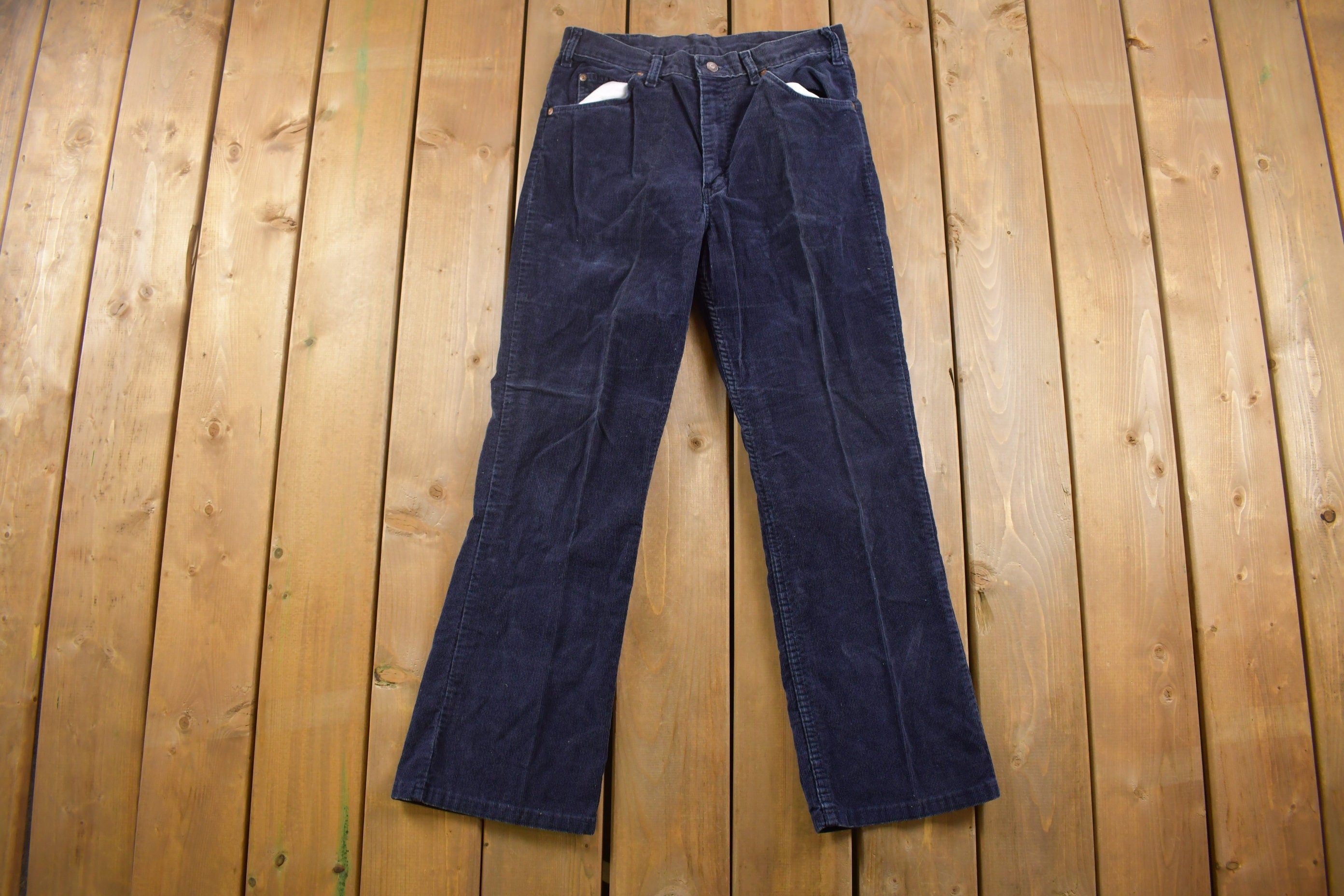 Vintage 1970s Gap Pioneer Navy Blue Corduroy Trousers Size 30 x 28