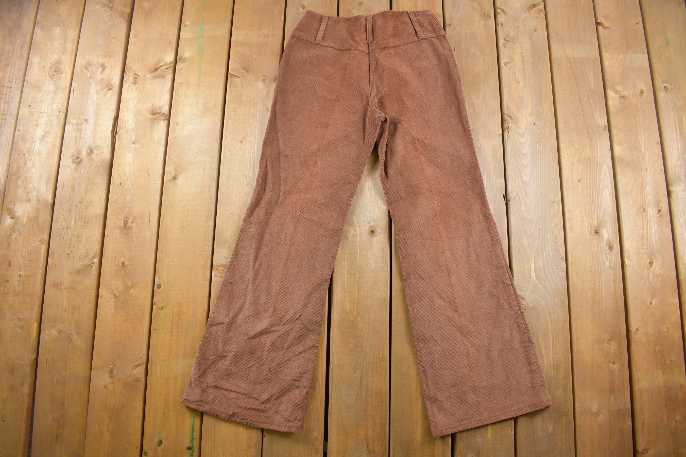 Vintage 1970s Deadstock Brown Corduroy Flare Pants Size 28 x 30