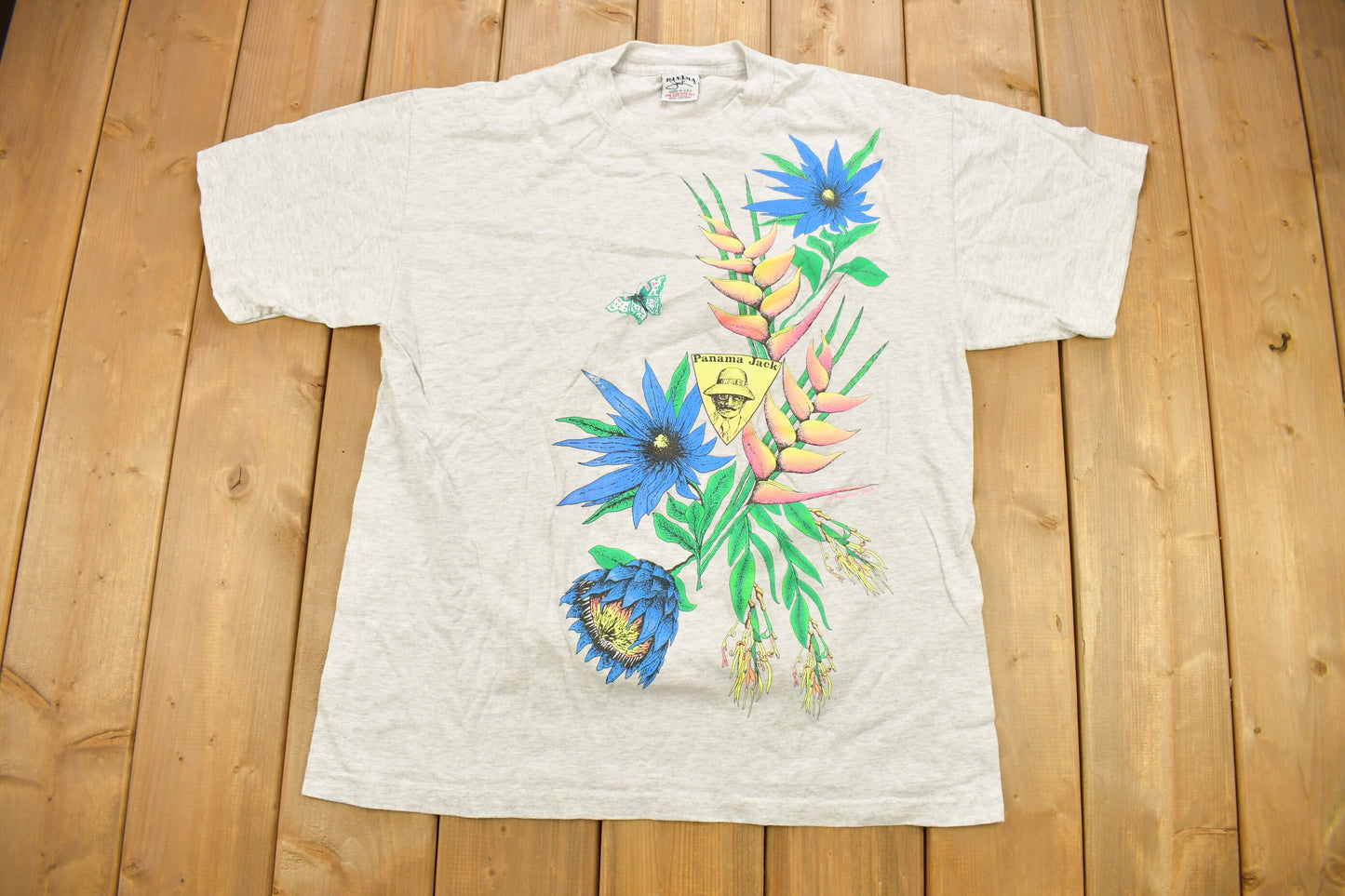 Vintage 1990s Panama Jack Tropical Flower Graphic T-Shirt / Streetwear / Made In USA / Vacation Tee / Travel & Tourism / Single Stitch