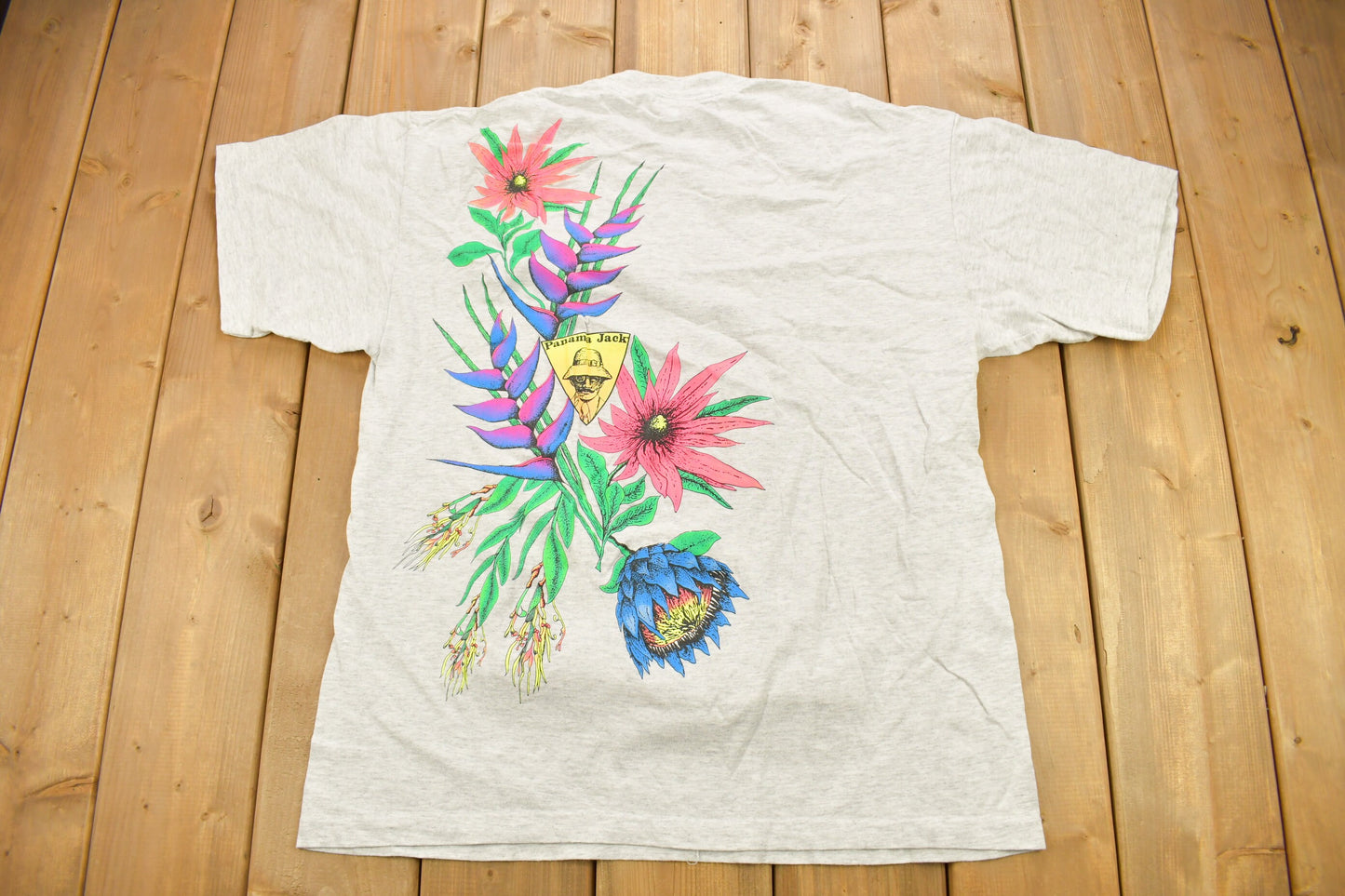 Vintage 1990s Panama Jack Tropical Flower Graphic T-Shirt / Streetwear / Made In USA / Vacation Tee / Travel & Tourism / Single Stitch