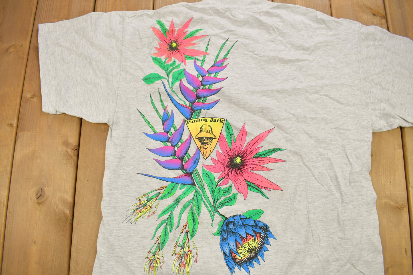 Vintage 1990s Panama Jack Tropical Flower Graphic T-Shirt / Streetwear / Made In USA / Vacation Tee / Travel & Tourism / Single Stitch