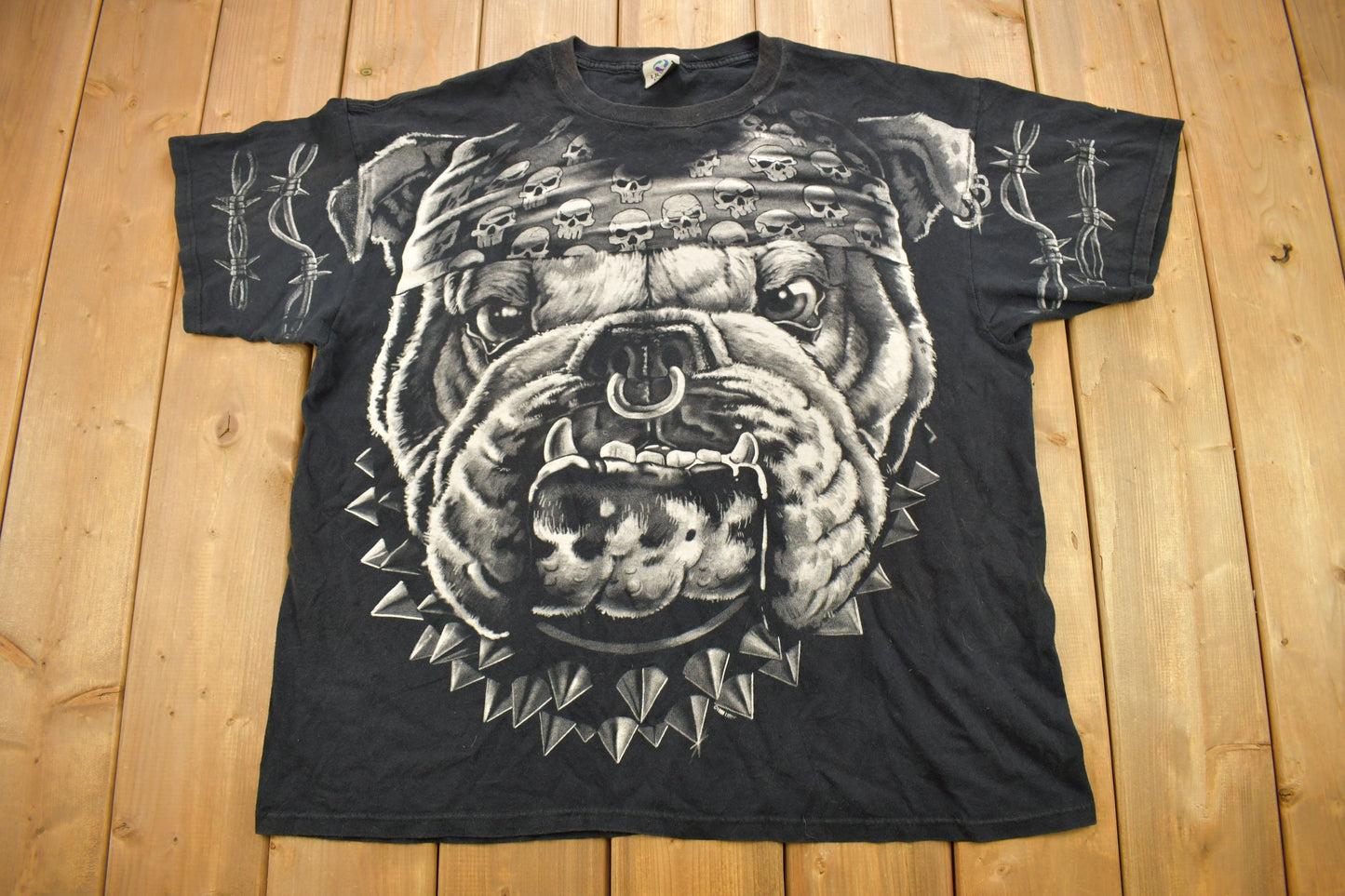 Vintage 1996 Bulldog All Over Print Liquid Blue Graphic T Shirt / Vintage T Shirt / Streetwear / Graphic Tee / Dog tee