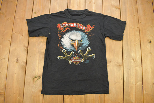 Vintage 1985 Harley Davidson "Born To Be Wild" 3D Emblem Eagle Graphic T-Shirt / Single Stitch / Made In USA / Biker Tee / Trucker Tee