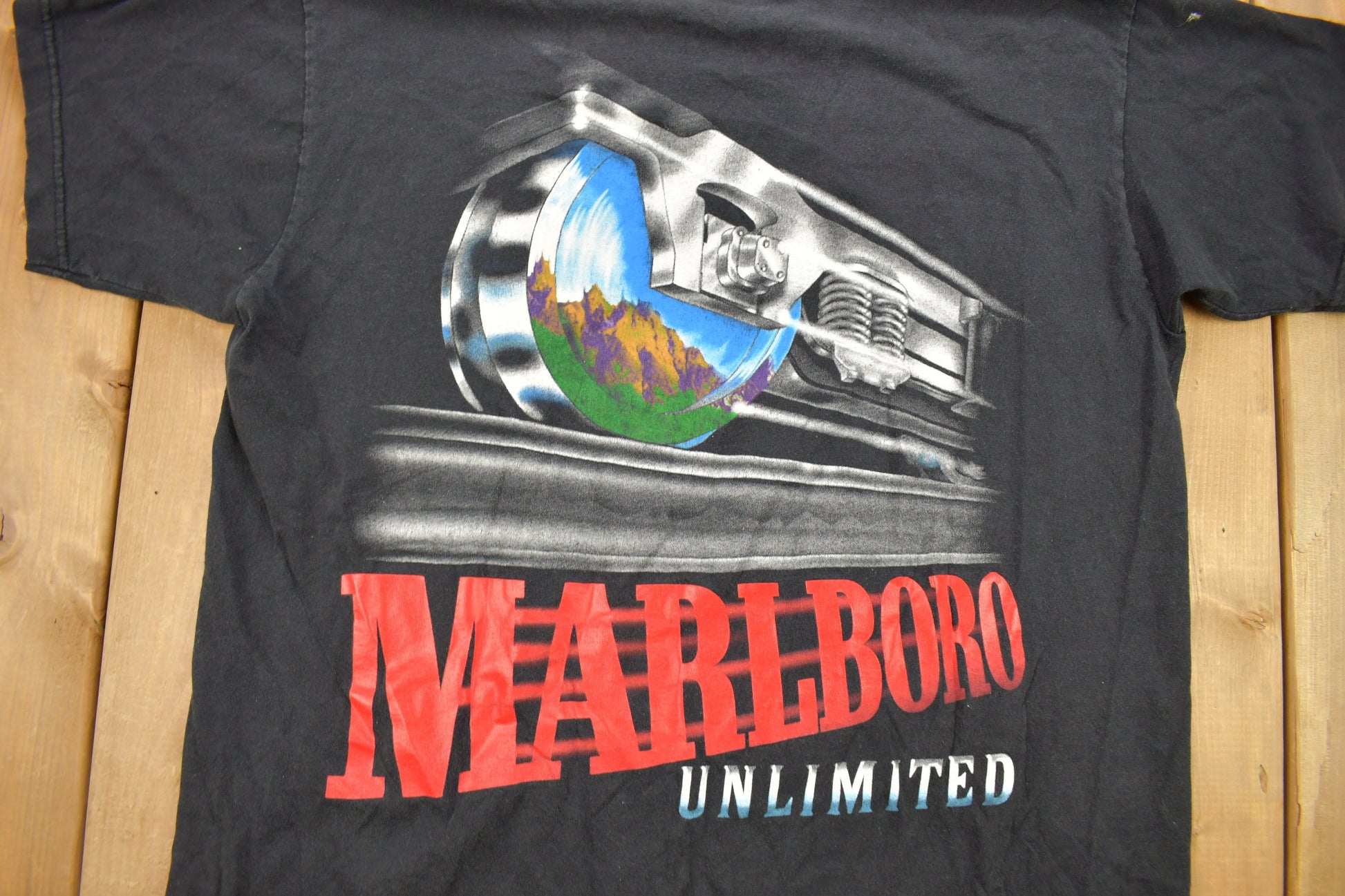 Vintage 1990s Marlboro Unlimited Train Track Graphic T Shirt Size XL
