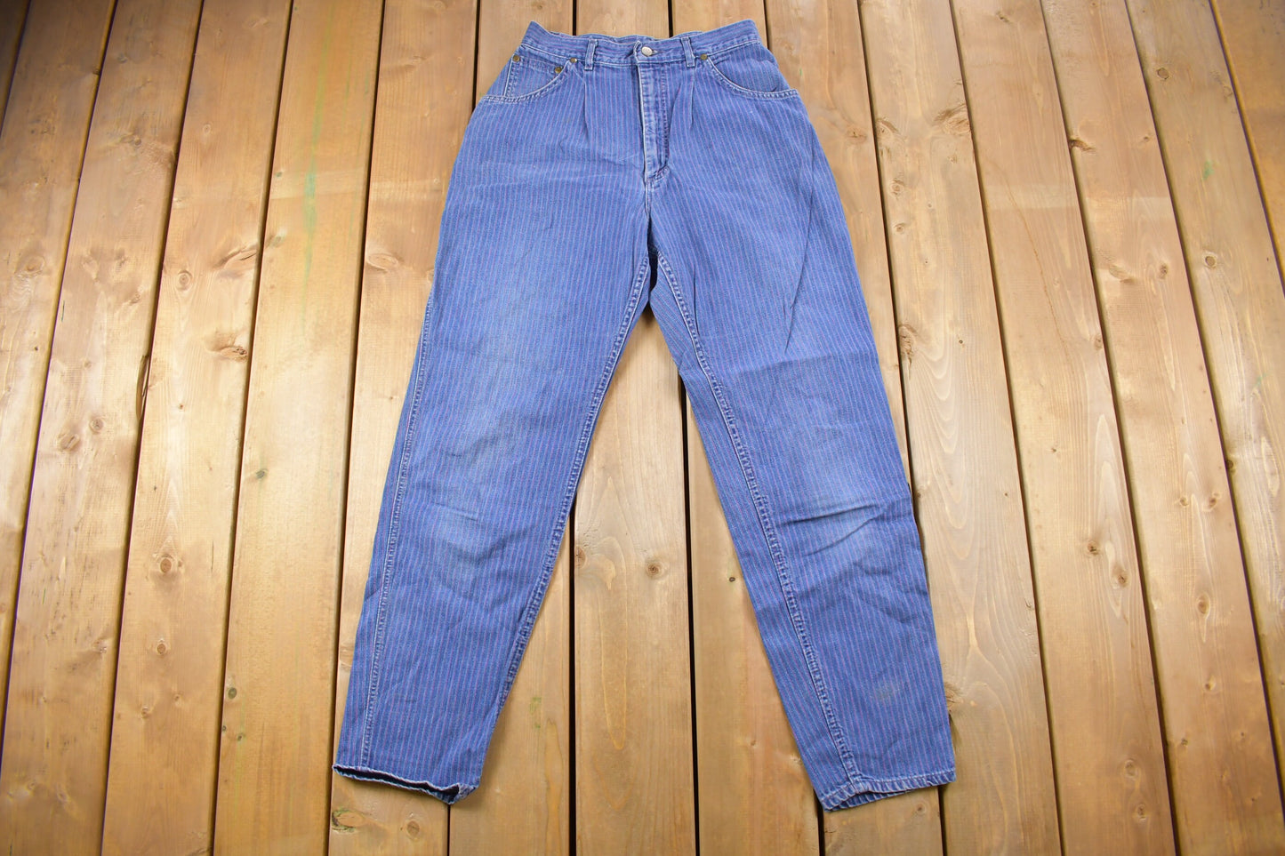 Vintage 1990's Lee Pinstripe Blue Denim Size 26 x 29 / Made in USA / Rare Vintage / American Vintage / Streetwear Fashion / Vintage Pants