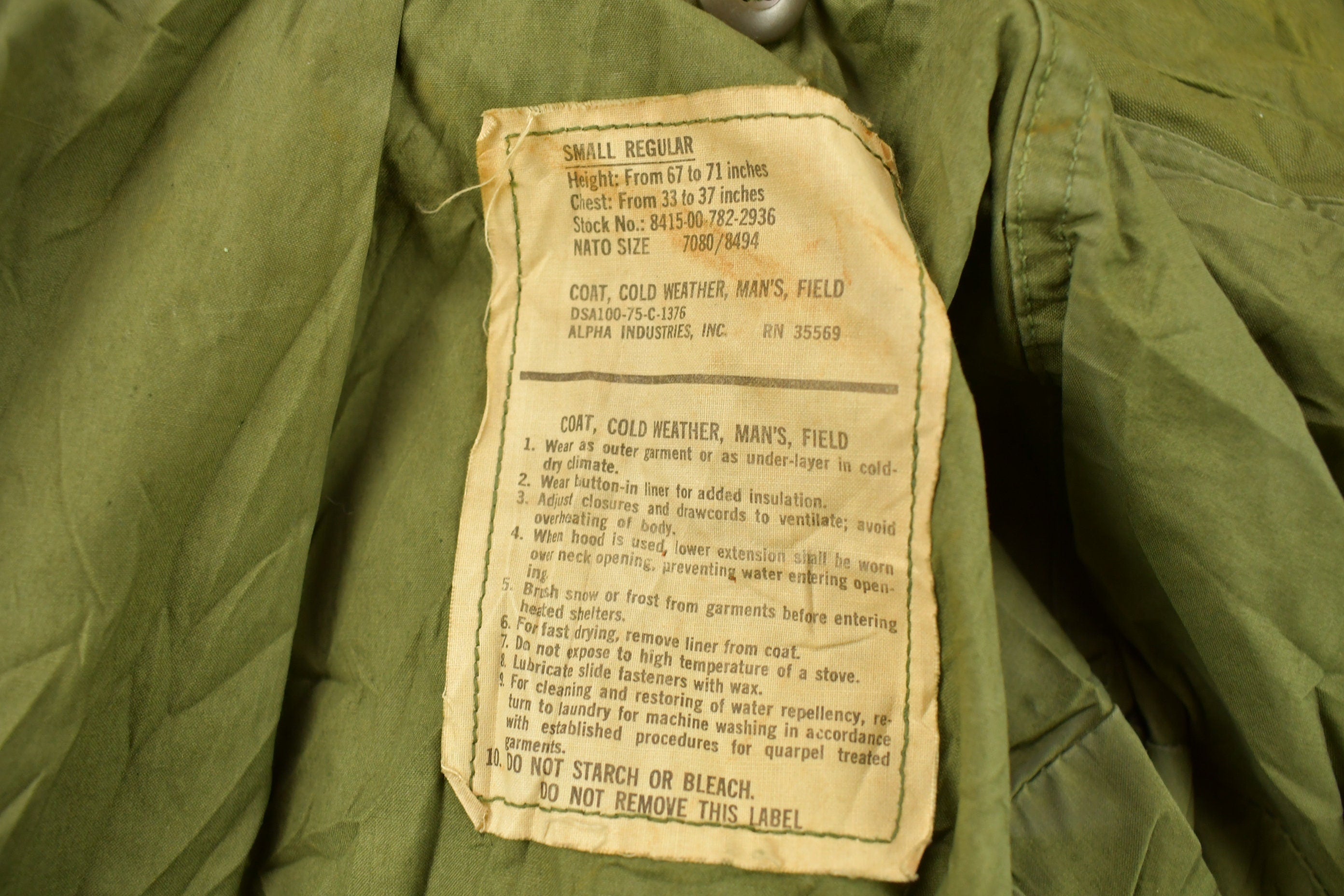 Vintage 1975 US Military Army Field Jacket