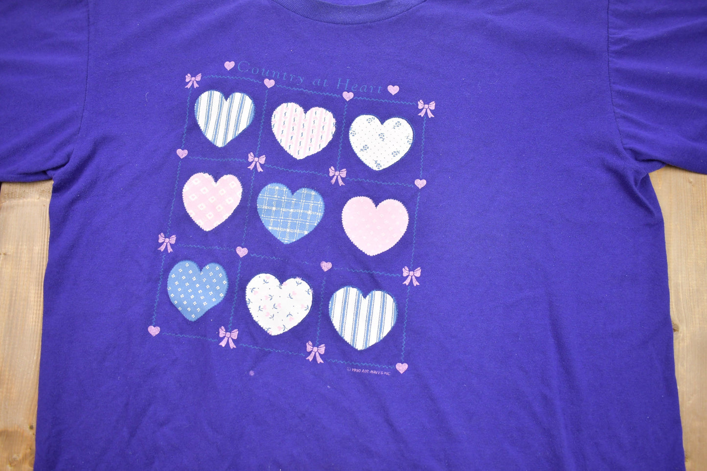 Vintage 1990 Cute Heart Pattern Graphic Grandma T-Shirt / Love Theme / Air Waves Brand / Made In USA / Single Stitch / Streetwear /