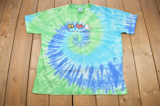 Vintage 1990s Columbus Zoo Graphic Tie Dye Souvenir T Shirt / Streetwear / Vacation Tee / Travel T Shirt