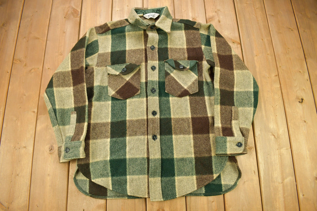 Vintage 1980s Woolrich Green Plaid Wool Shacket