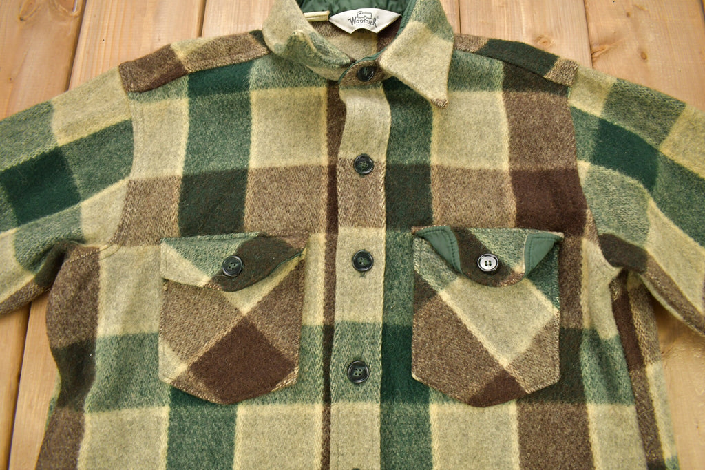 Vintage 1980s Woolrich Green Plaid Wool Shacket