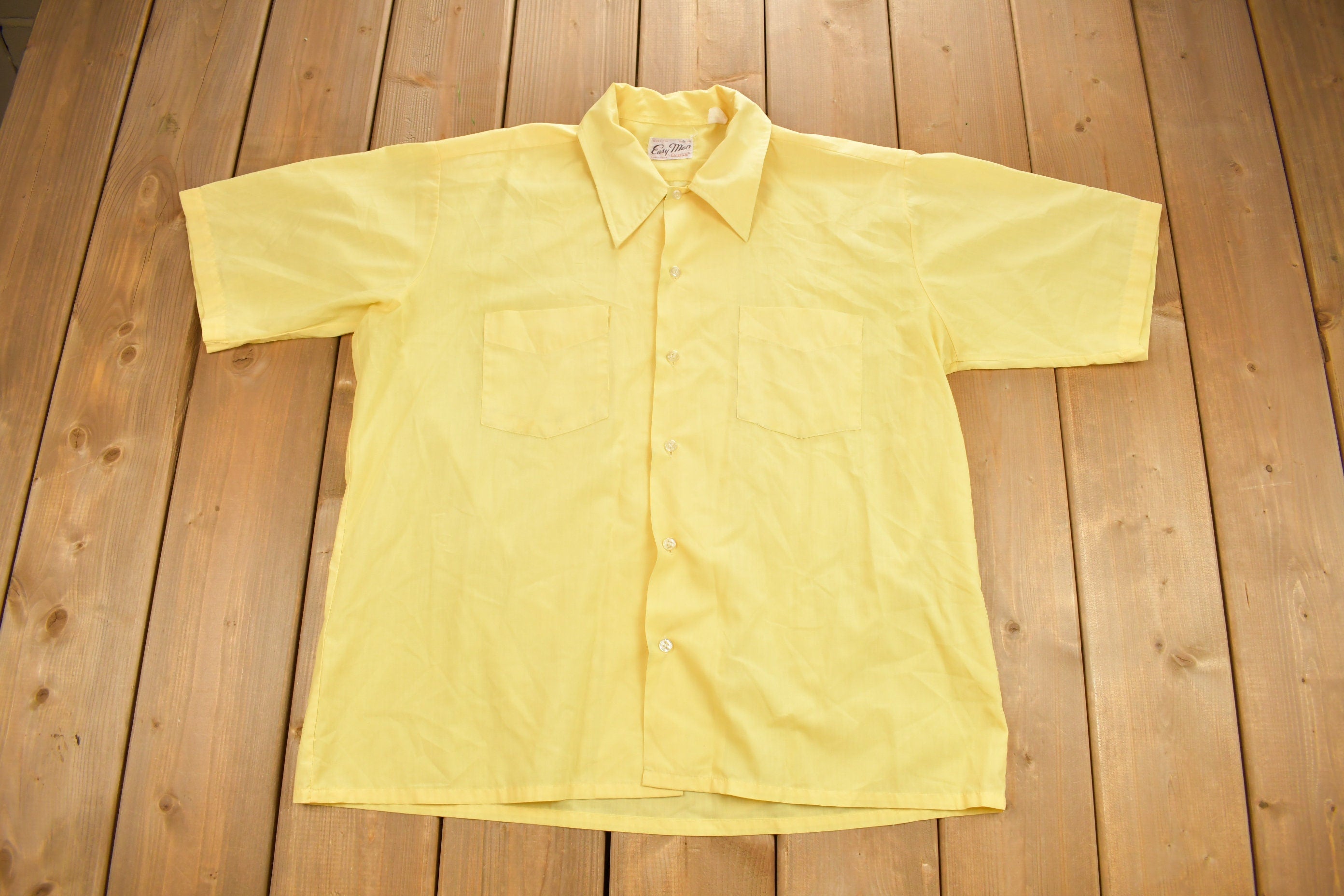Vintage 1960s Easy Man By Campus Blank Yellow Button Up Shirt