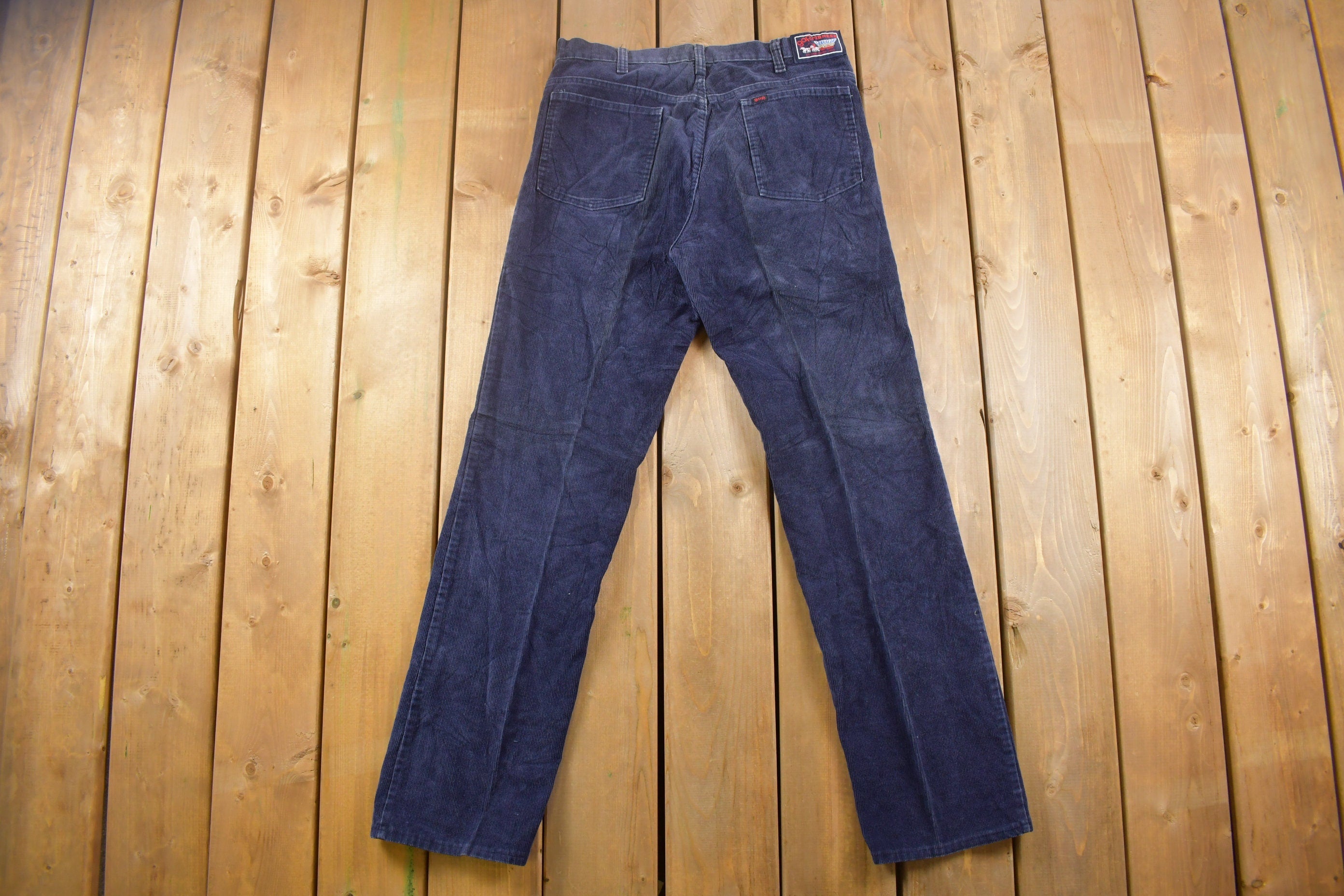 Vintage 1970s Gap Pioneer Navy Blue Corduroy Trousers Size 32 x 32