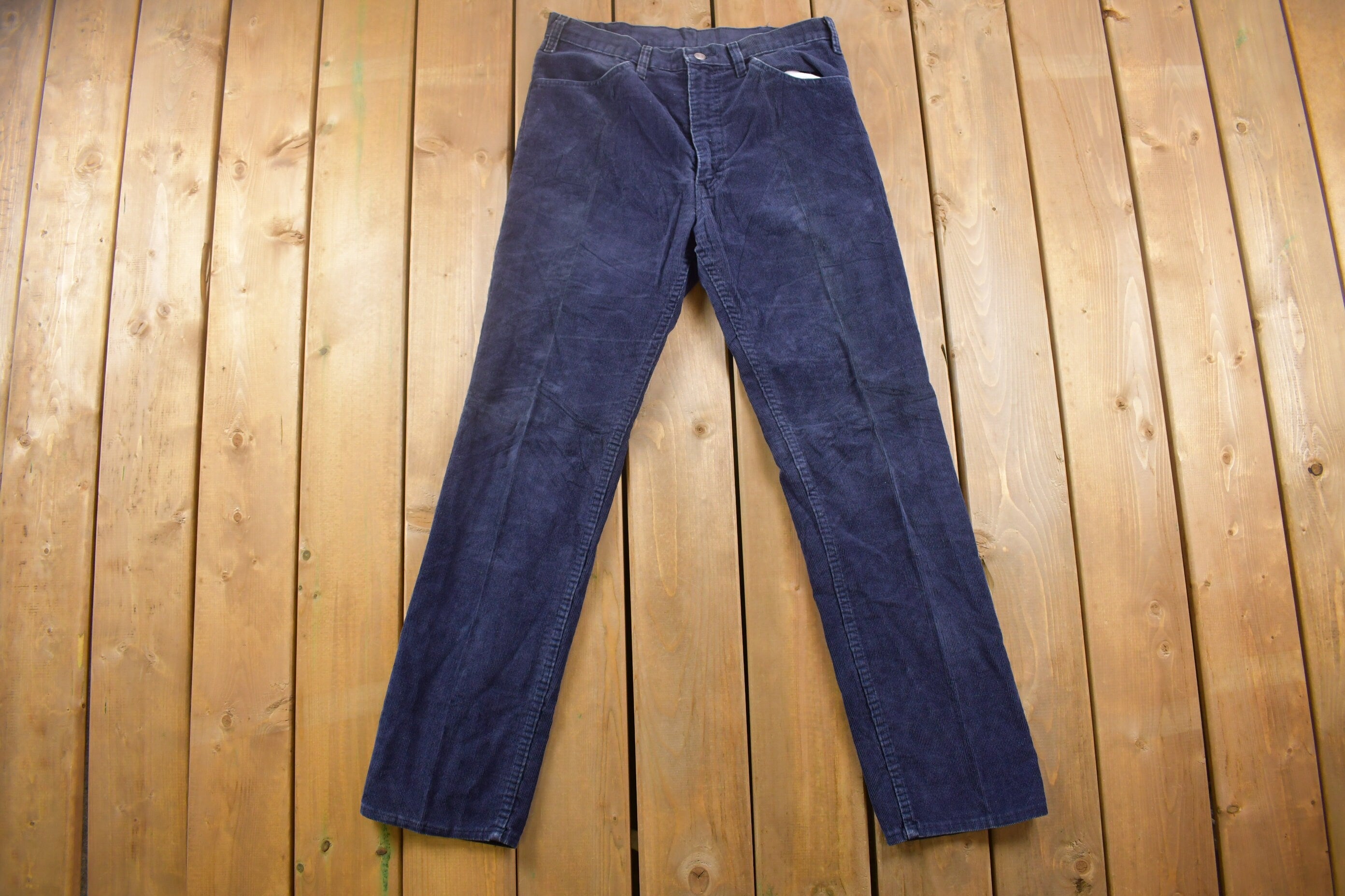 Vintage 1970s Gap Pioneer Navy Blue Corduroy Trousers Size 32 x 32