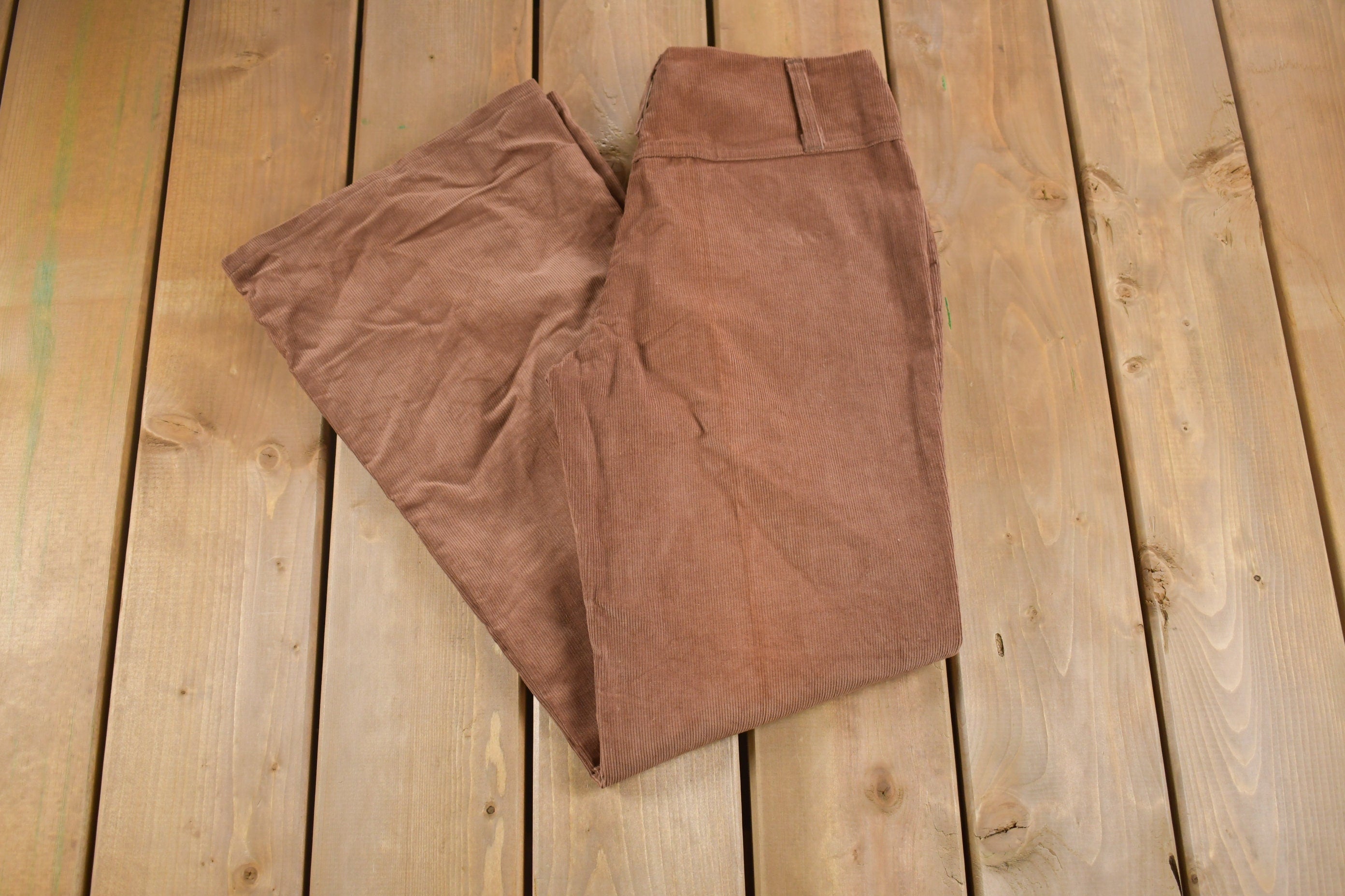 Vintage 1970s Deadstock Brown Corduroy Flare Pants Size 28 x 30