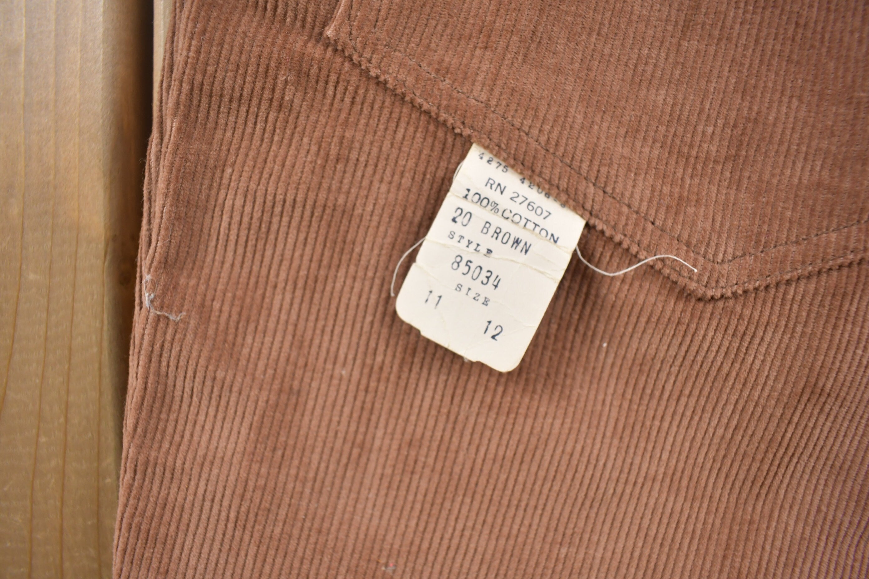 Vintage 1970s Deadstock Brown Corduroy Flare Pants Size 28 x 30