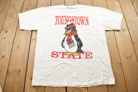Vintage 1990s Youngstown State University Penguins Collegiate T-Shirt / NCAA Tee / Americana / Sportswear / Single Stitch / Made in USA /