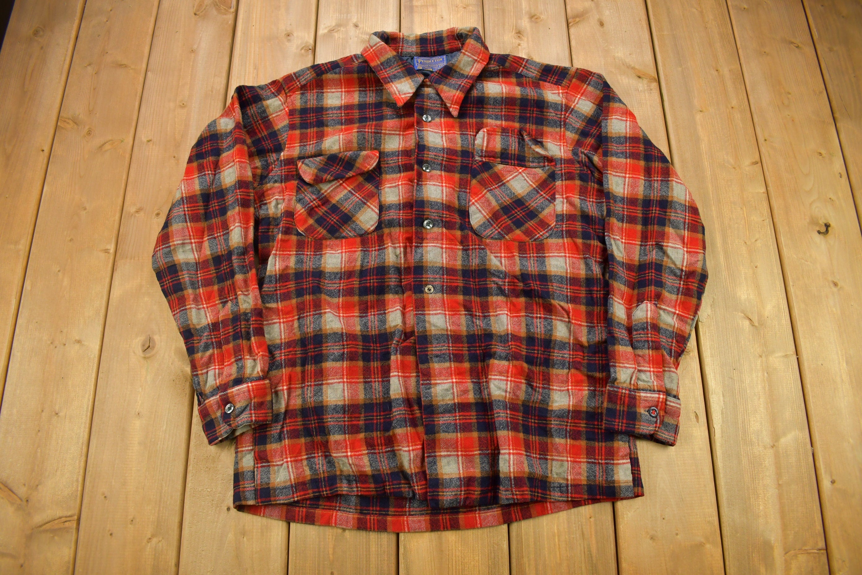 Vintage 1960s Pendleton Plaid Button Up Board Shirt